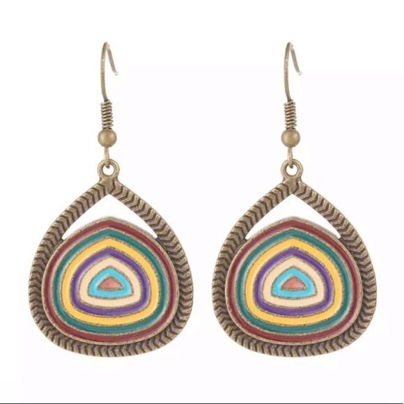 Bronze Jewel Tone Earrings Boho Peacock - Picture 1 of 4